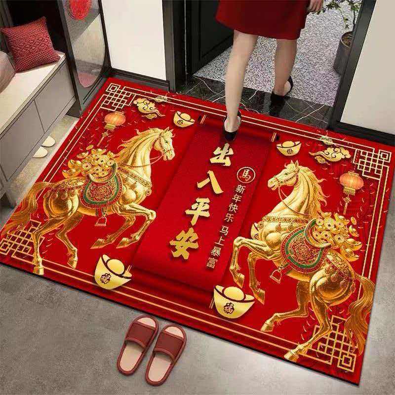

VIKAMA Red Spring Festival Doormat - Year of the Horse Entryway Mat, Water-Absorbing Anti-Slip Floor Mat, Home Decor 40x60cm
