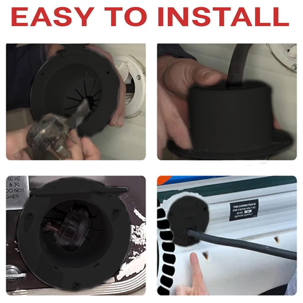 RV Plug Cover, RV Power Cord Cover | Black RV Cord Hatch Cover with