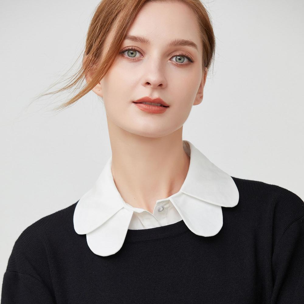 Weißer doppelter Chiffonkragen, Rundhalsausschnitt, falscher Kragen, Damen-Pullover zum Kombinieren, falscher Kragen innen, Großhandel von