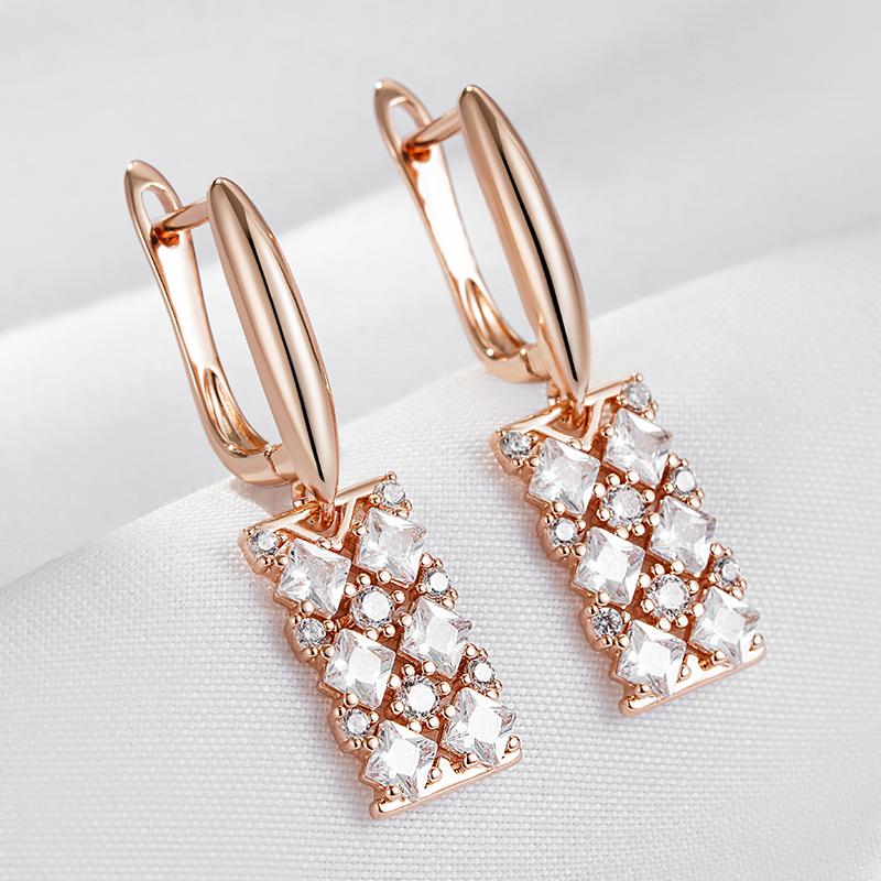 Full Paved White Zircon Luxury Wedding Earrings for Women Square Hollow Dangle Jewelry