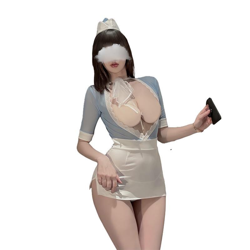 Sex Underwear Pure Desire Stewardess Uniform Temptation Sweet Cosplay Hip Wrap Skirt One-piece Secretary Dress