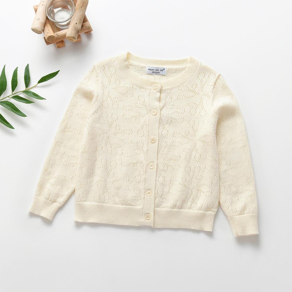 Girls' Long Sleeve Knitted Cardigan Round Neck Hollow Button Up Sweater Children's Tops