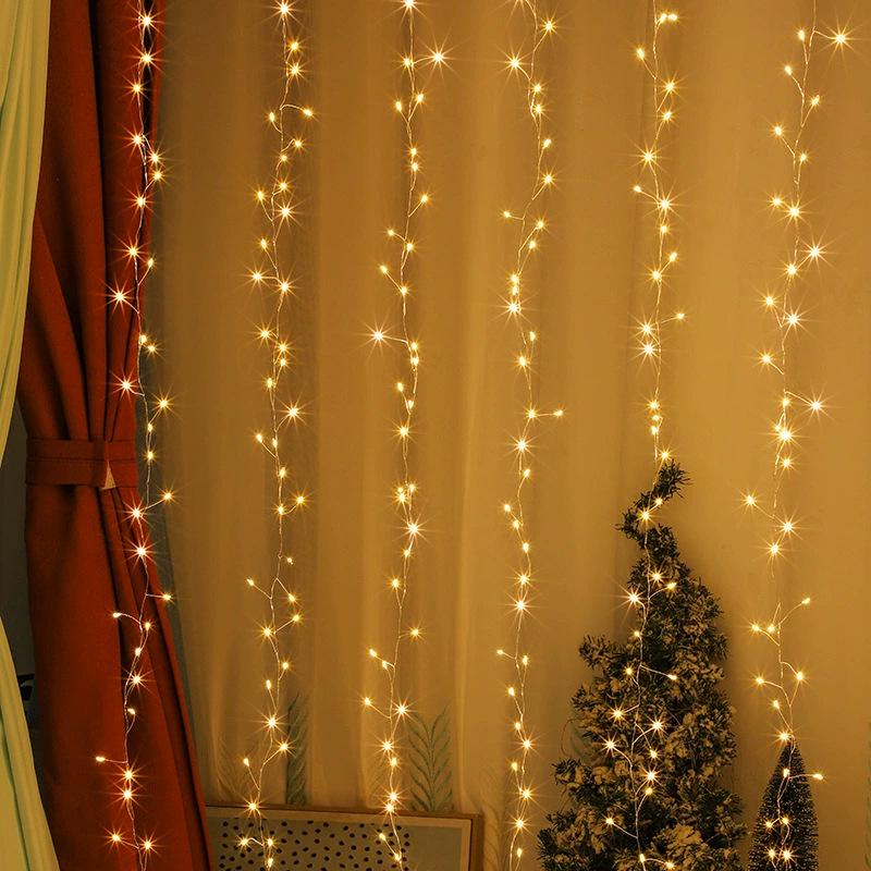 2025 Christmas Firecracker Copper Wire LED Curtain Lights - Festive String Decorative Lights