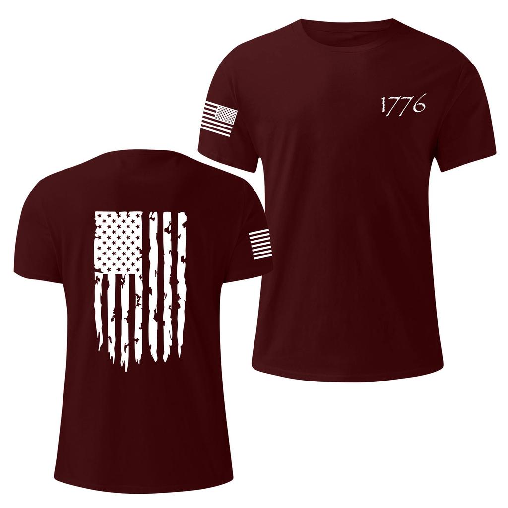 Męska Modna Codzienna Koszulka z Nadrukiem Dnia Niepodległości z Okrągłym Dekoltem i Krótkim Rękawem