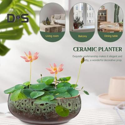 Lotus Bowl Planter Large Opening Ceramic Lotus Flowerpot Glazed Goldfish Bowl Bonsai Bowl Lotus Pot for Hydroponics Plants Daffodil