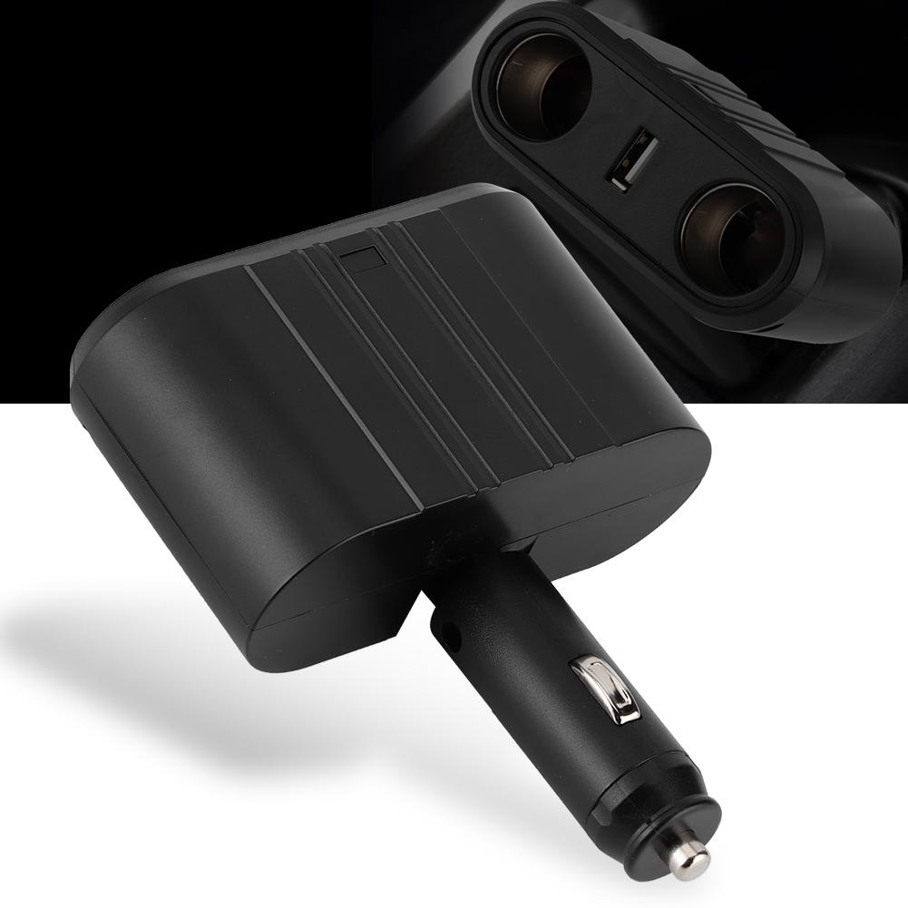 Universal Car 2 Way Cigar Lighter Splitter Charger Adapter with USB Fast Charge Port 12 24V