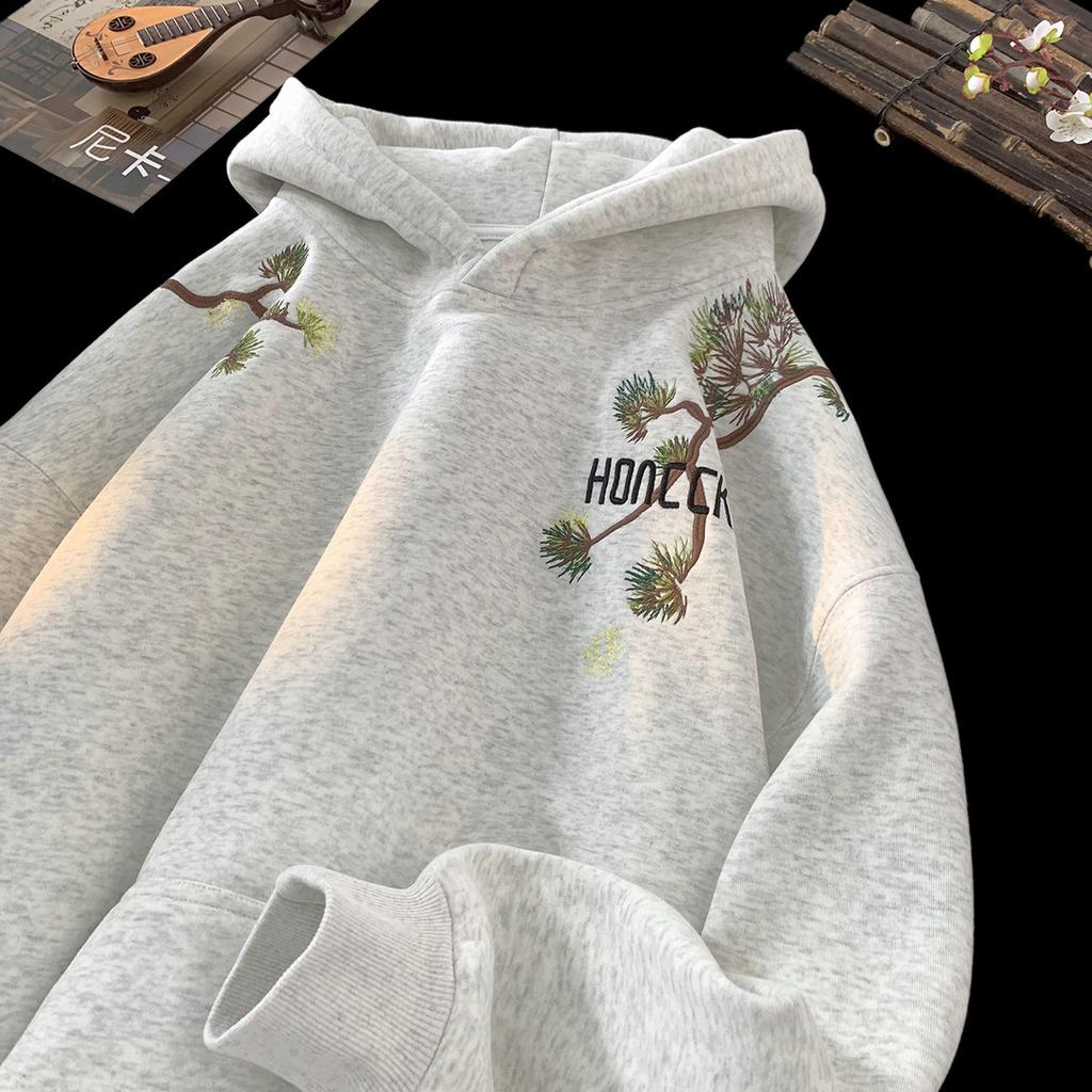 Embroidered Hooded Sweatshirt for Men In Autumn and Winter American Heavyweight Trendy Brand Loose Embroidered Casual Tops National Trend Jacket