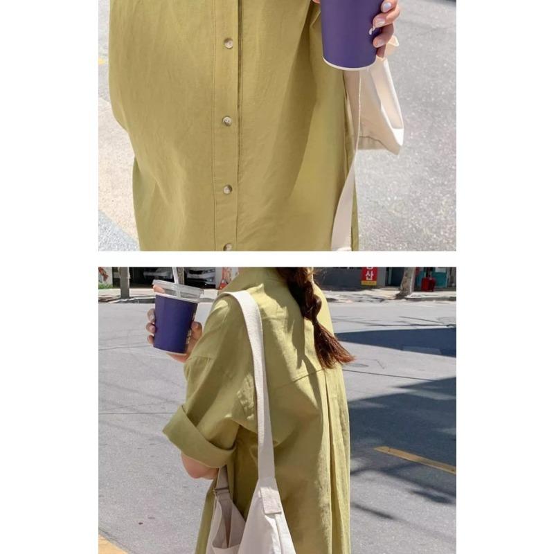 Shirtdress Women's Summer Simple Long Short Sleeve Dress Over The Knee