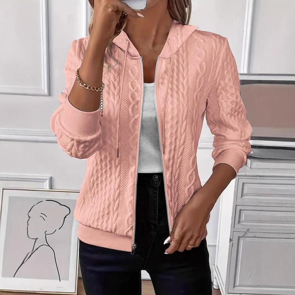 Felpa da donna bianca in maglia con cappuccio e zip, con diverse opzioni di colore
