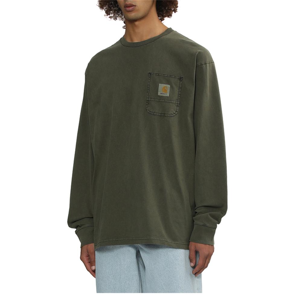 Carhartt WIP T-shirt à manches longues teint avec poche cousue et étiquette logo Unisexe Vert CHXLTA242036N-GRB