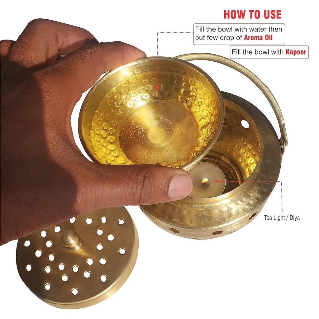 Multipurpose Brass Kapoor Dani, Aroma Diffuser, Incense Burner, Pack of 1(Round)