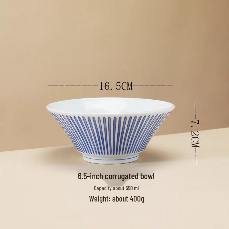 Japanese Style Blue Stripe Ceramic Noodle Bowl