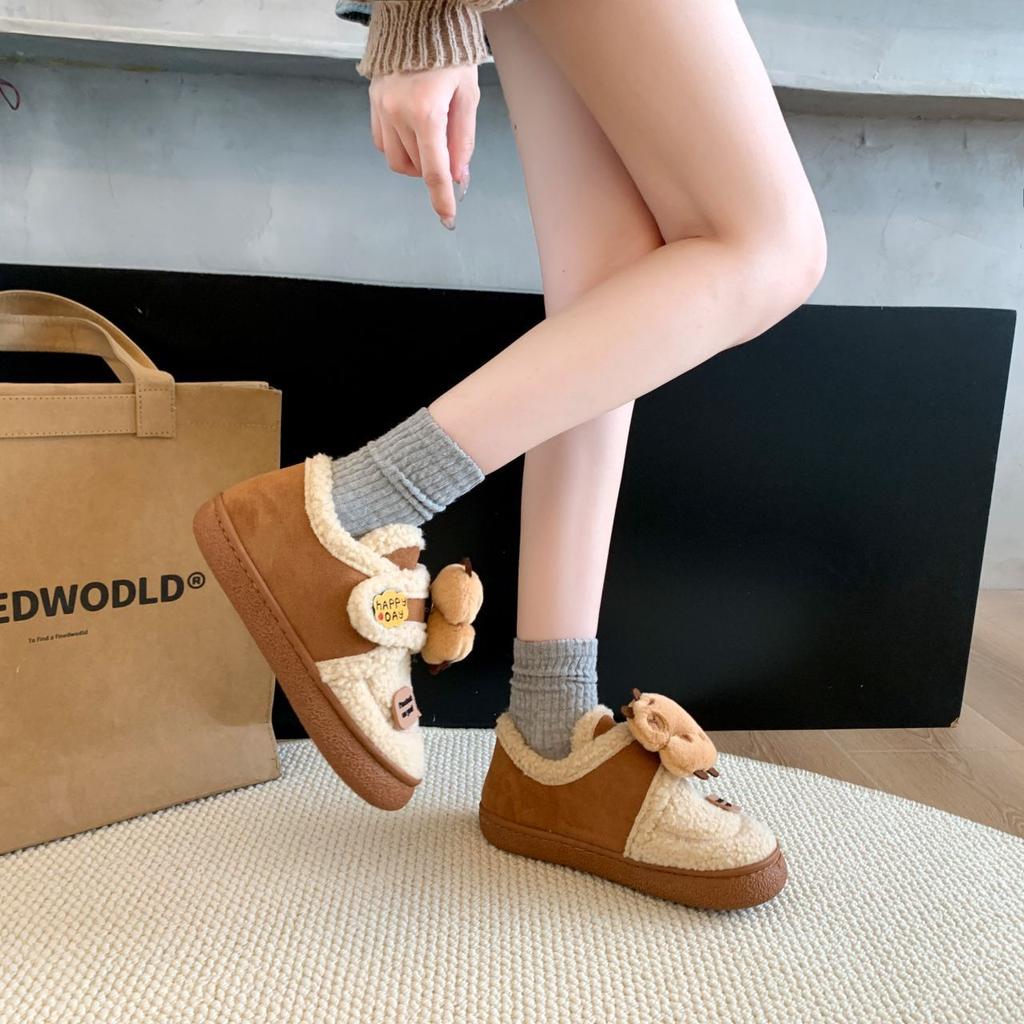 Warm outer wear beanie shoes new winter ugly cute ladies cute Velcro kapibara capybara cotton shoes