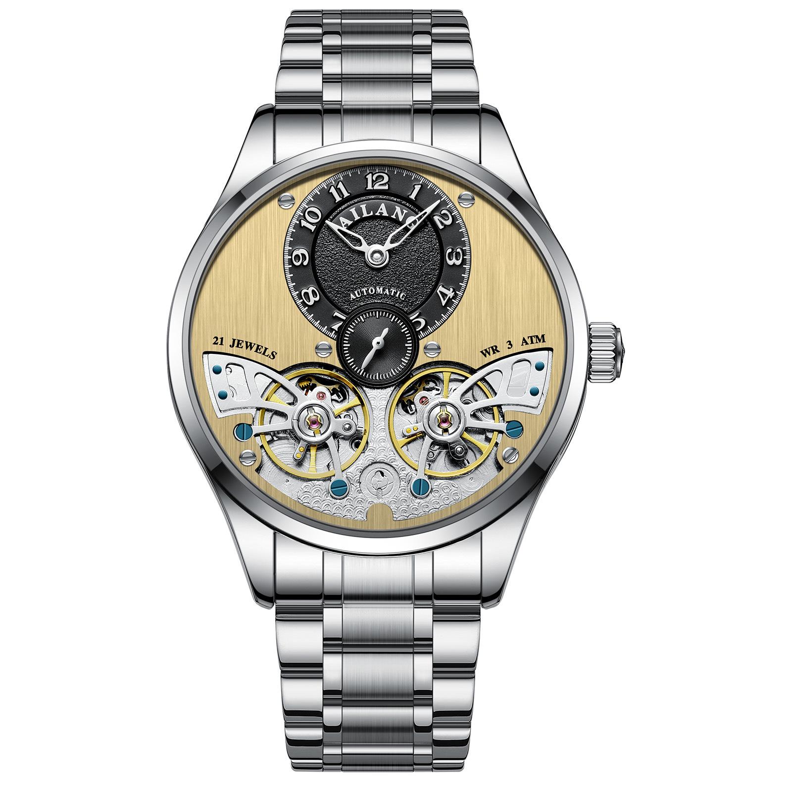 Ailang 2025 Herren Automatik-Mechanikuhr mit doppeltem Tourbillon black