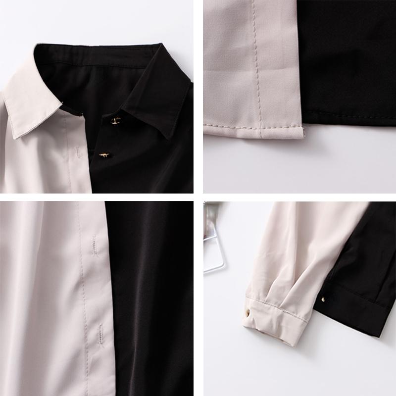 Vintage skjorte kvinner Elegant kontor damebluser Y2k Koreansk stil Langermet Oversize Patchwork Uformelle topper Dame
