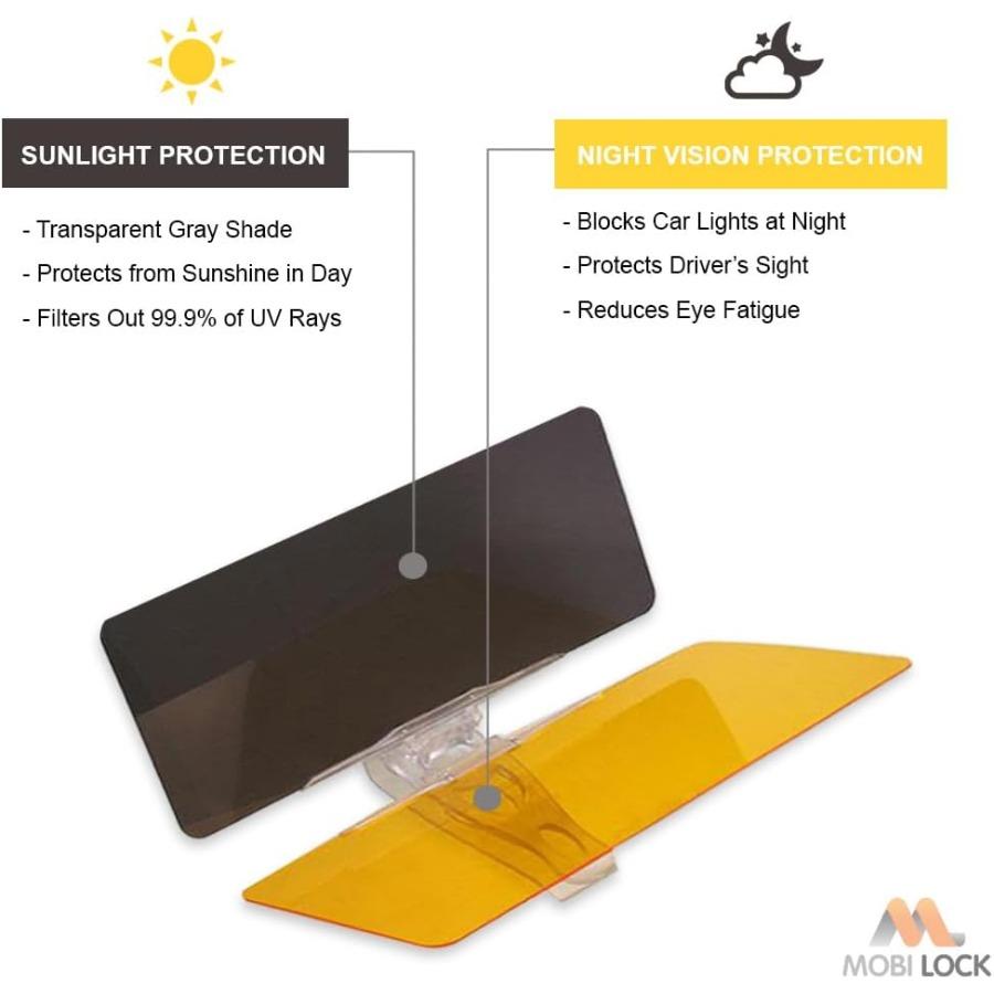 Tac Extension, 2 in 1 for Day and Night Anti-Glare, Anti Dazzle and Anti UV HD Automobile Windshield Visor by Mobi Lock