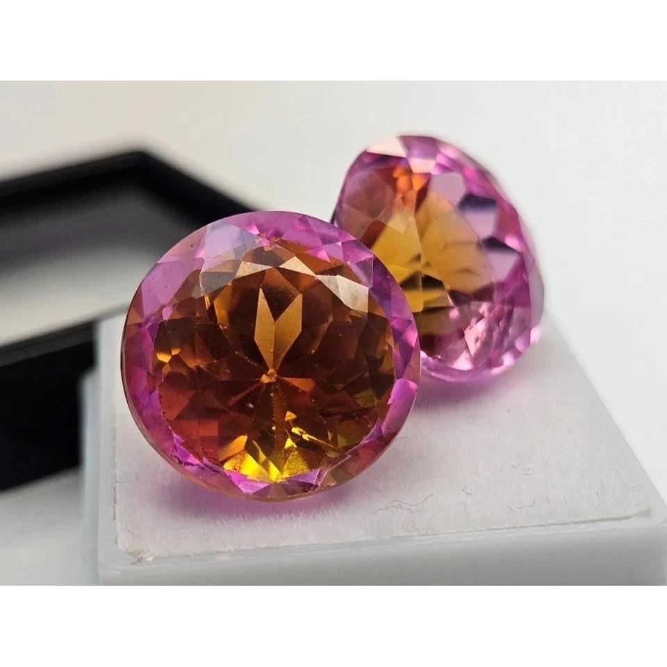 Natural Bi-Color Pitambari Sapphire Round Cut 35 Ct Pair Stunning Gemstone