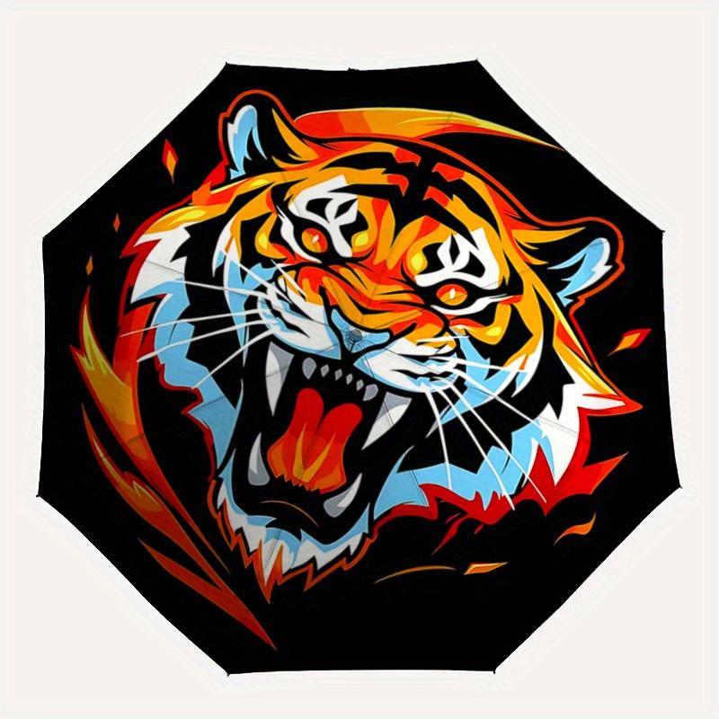 1pc Domineering Tiger Pattern Beautiful Looking Automatic Folding Umbrella, 3 Folding, 8 Iron Frame Design, Durable and Suitable for Travel and D