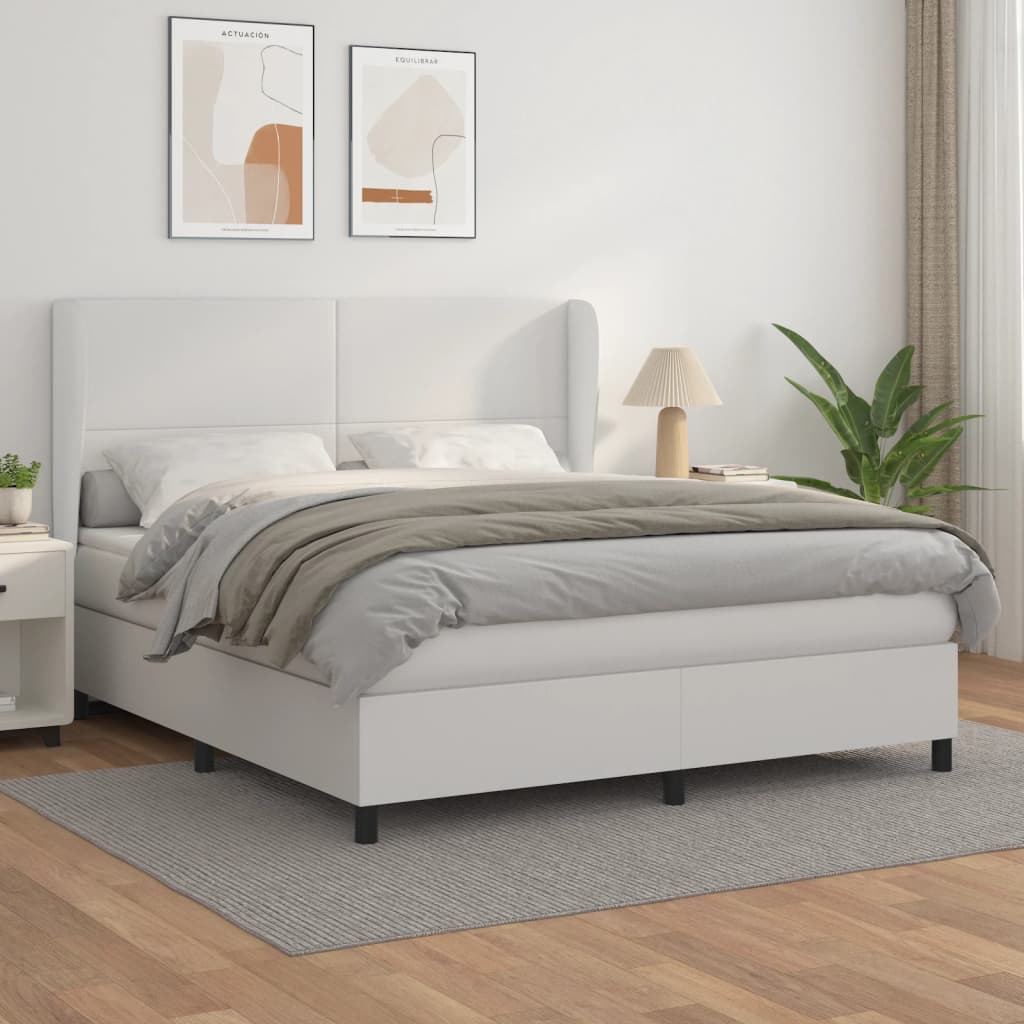 Box Spring Bed with Mattress White 180 x 200 cm Artificial Leather