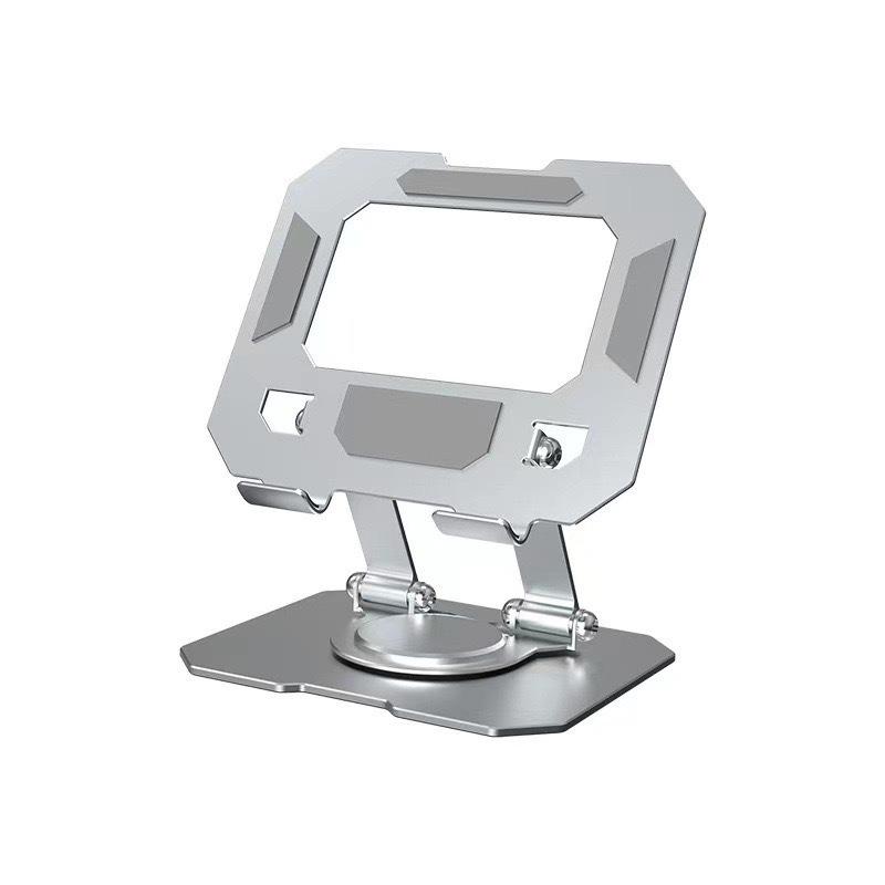 Foldable Metal Desktop & Tablet Rotatable Stand with Heat Dissipation for Multifunctional Mobile Support. серебряный