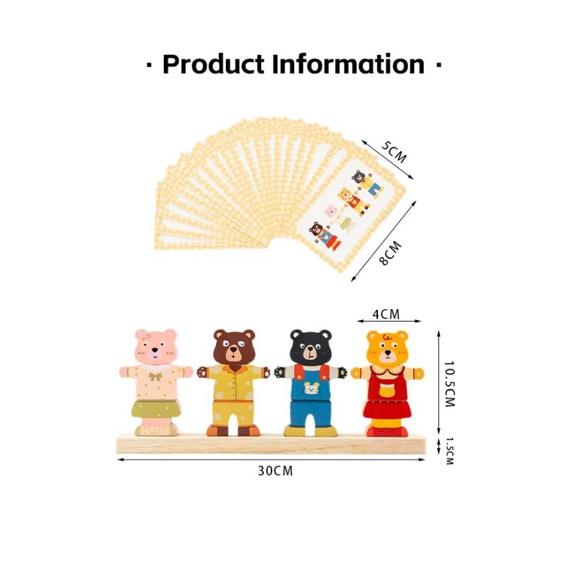 Kleiner Bär Kleider wechseln Kinder Frühpädagogisches Holz-Puzzle Anziehspiel Baby Puzzle Spielzeug für Kinder Geschenk