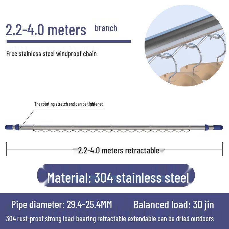 Retractable No-Drill 304 Stainless Steel Balcony Clothes Drying Rack Pole