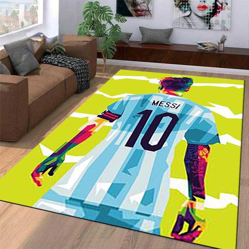 Tappeto Colorato con Stampa Posteriore di Messi e Numero 10 su Sfondo Giallo Adatto per l'uso come antiscivolo per soggiorno camera da letto divani