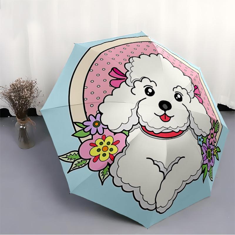 1pc Poodle Floral Automatic Folding Umbrella - 8-Rib Durable Iron Frame, Compact Portable for Daily Travel Yy251205042