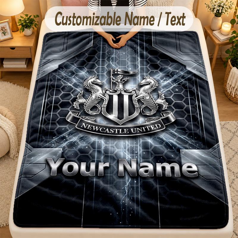 Coperta di Flanella Newcastle United FC Nome Personalizzato Testo Personalizzato Morbida Calda Plaid Decorazione per la Casa Regalo
