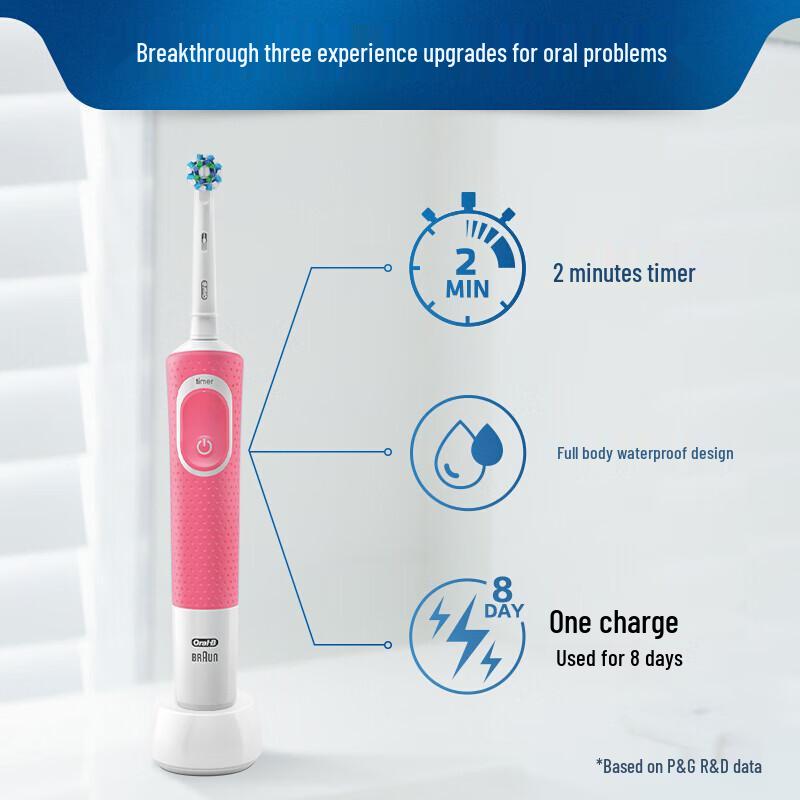 Oral-B D100 Rechargeable Electric Toothbrush with 2 Brush Heads CN plug (adapter included)