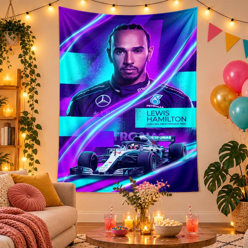 Polyester Wall Tapestry with Lewis Hamilton Design, Decorative Hanging for Bedroom Living Room Dorm