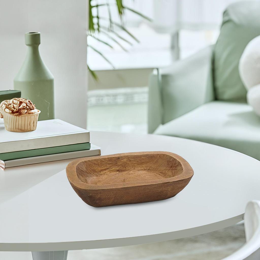 Decorative Storage Tray Solid Wood Craft Bowl for Coffee Table Display and Ornament Holder