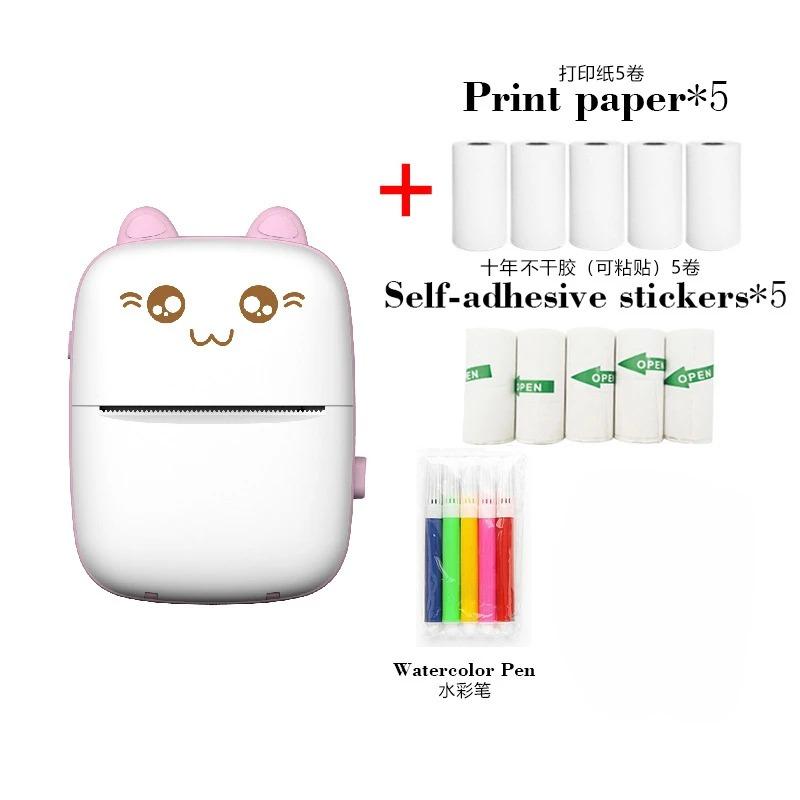Portable Mini Thermal Printer with 10 Roll Paper Wireless BT 200dpi Photo Label No Ink Printing Memo Error Problem Printing