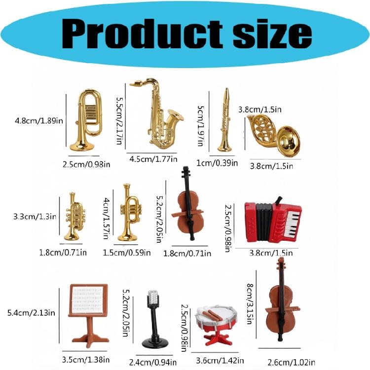 Small Plastic Musical Instrument Set Miniature Model Figurine For Doll House Decoration Including Accordion And Saxophone