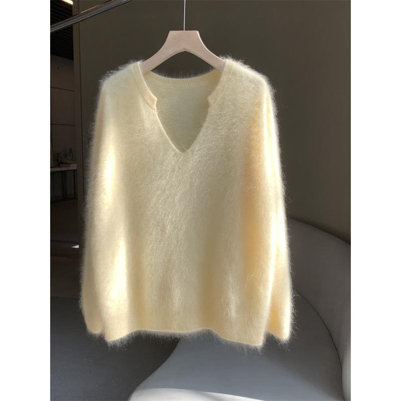 

Gentle goose yellow mohair sweater women s autumn and winter lazy wind soft waxy high-end mink velvet knitted sweater One Size