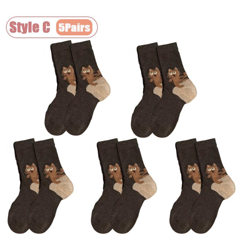 Boneless Cat Feather Yarn Socks High Tube Stackable Design Breathable Warm Winter Cartoon Womens Mid Calf Ankle Socks