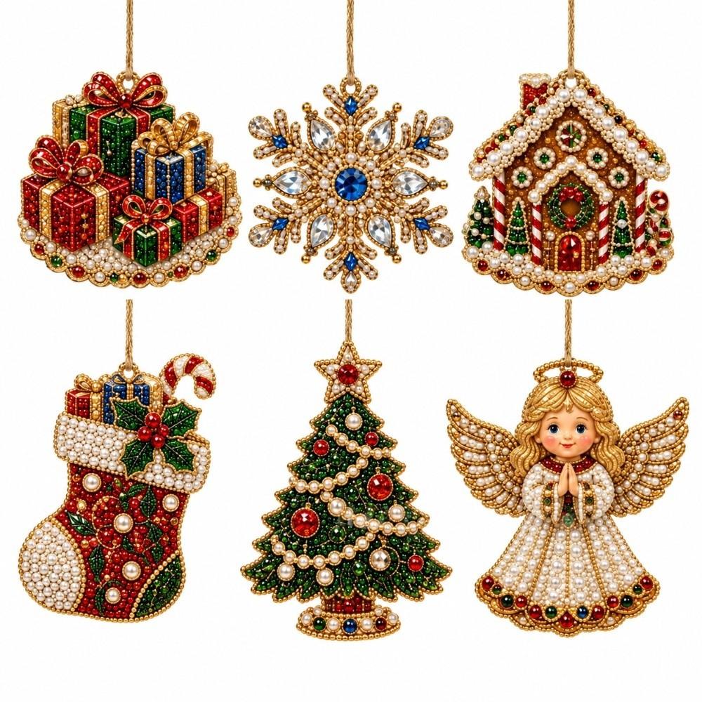 6 Stück/Set Metallkette Diamantmalerei-Set 3D Perlen Hängender Suncatcher Bastelartikel Weihnachtsdekoration