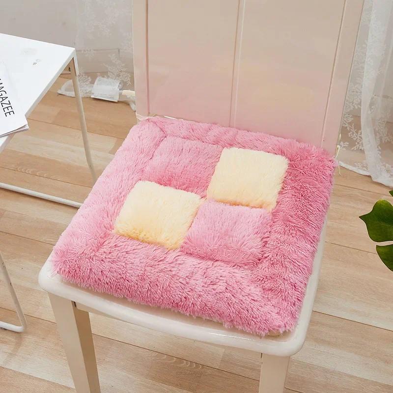 Thickened Seat Cushion Winter Plush Plaid Office Chair Cushion Thick Soft Floor Cushions Anti Slip Car Seat Mat Home Decor
