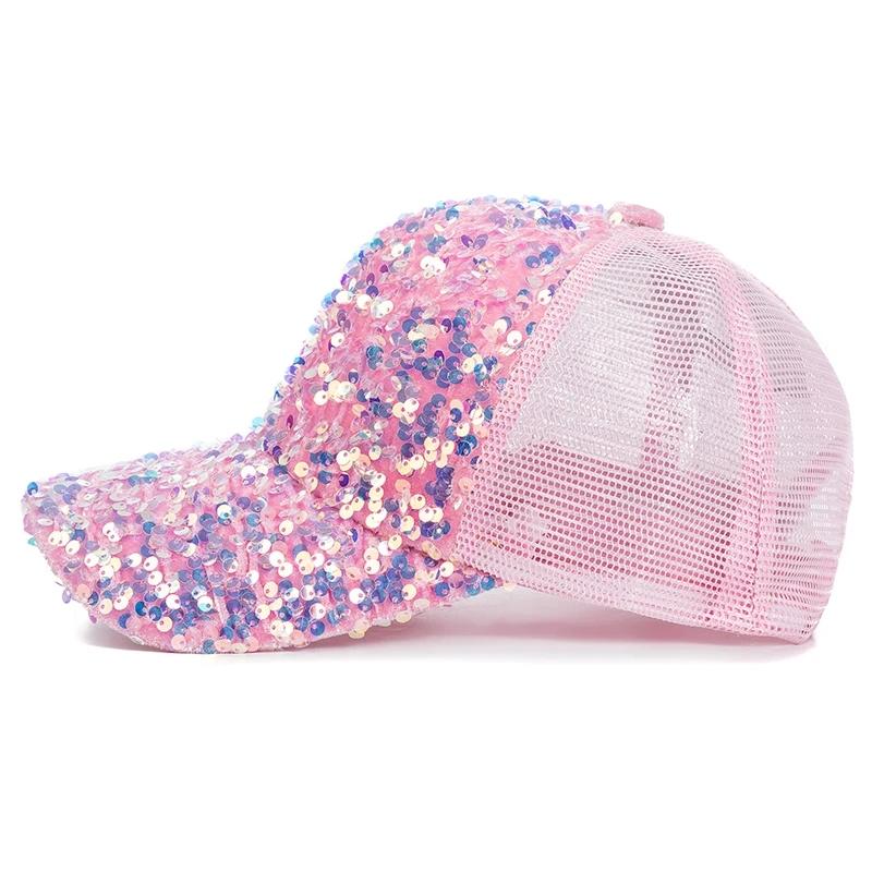 Hot Sale Fashionable Women's Sequin Baseball Cap Adjustable Outdoor Female Summer Trucker Hat Streetwear Dopamine Color Hat