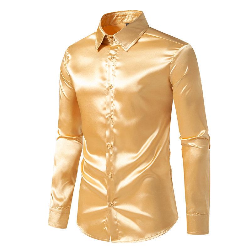 Camicia da uomo lucida in raso a maniche lunghe 2026 - Stile trendy da discoteca per primavera/autunno.