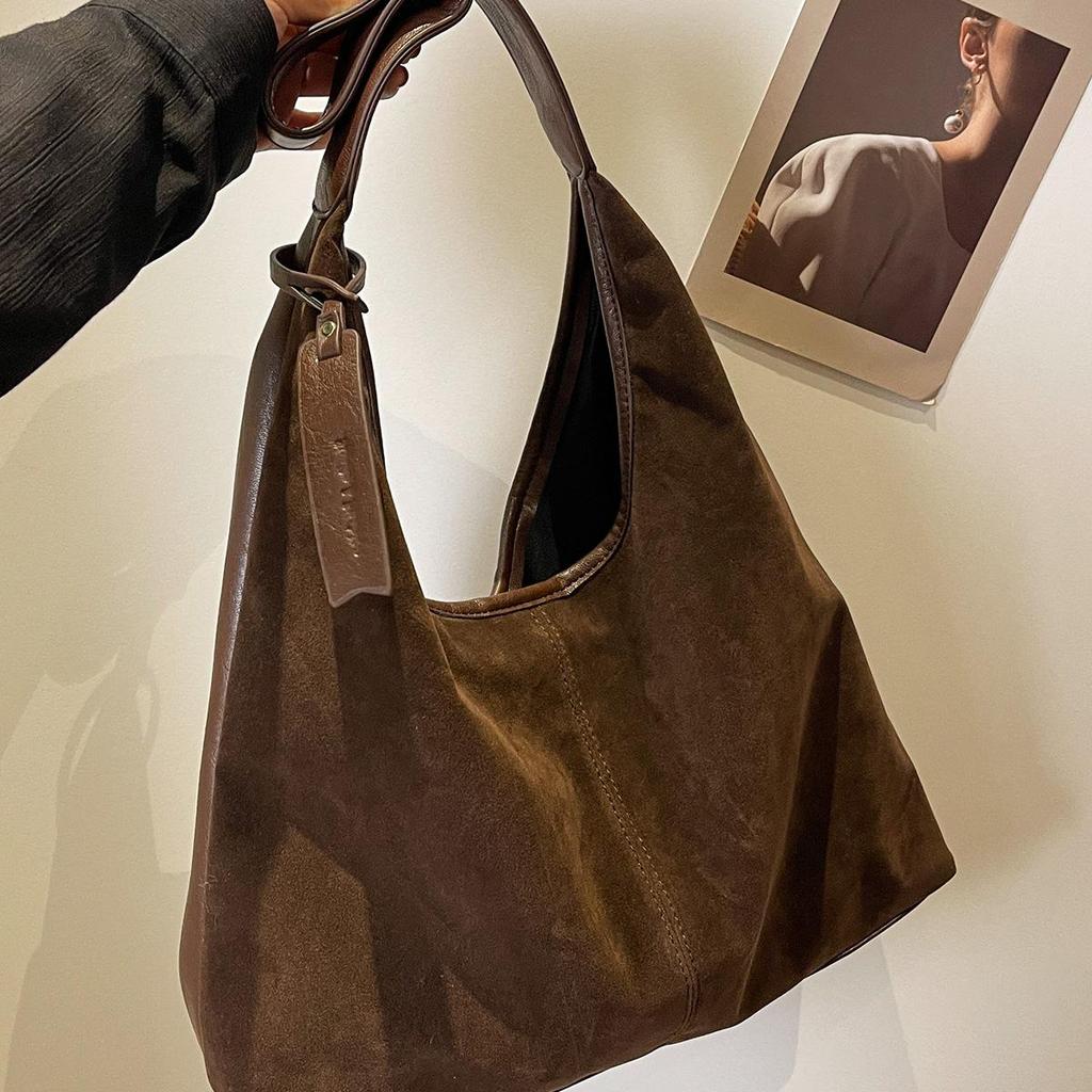 Sac Cabas d'Épaule Décontracté en Cuir Souple et Daim pour Femme - Grande Capacité, Sac Seau Automne/Hiver 2025