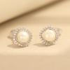 New Fashion Natural Freshwater Pearl Geometric Earrings Stone Inlaid Exquisite Temperament Silver Ear Piercing Ear Clip Ear Ornament for Women