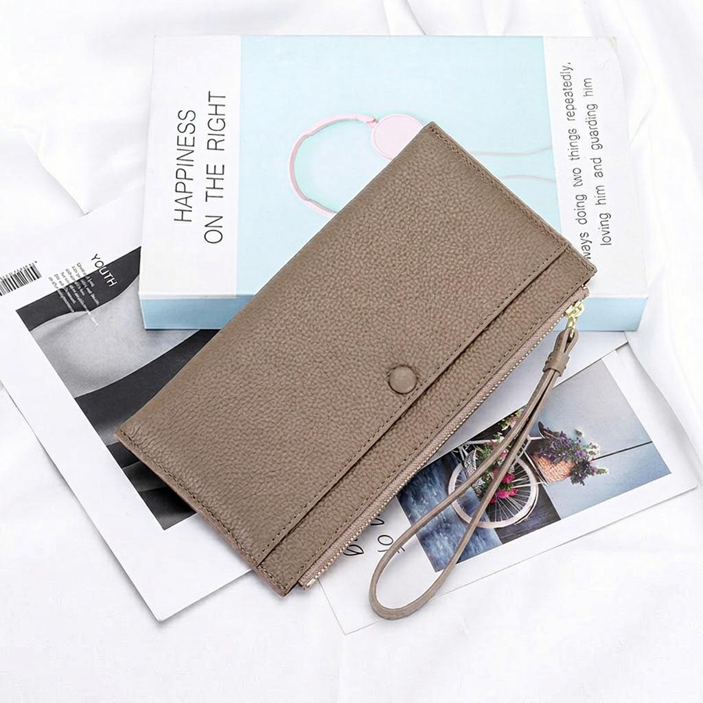 Ladies Zipper Wallet Lightweight Top Grain Leather Wallet Wristlet Clutch Wallet Top Grain For Shopping Dating Evening Events