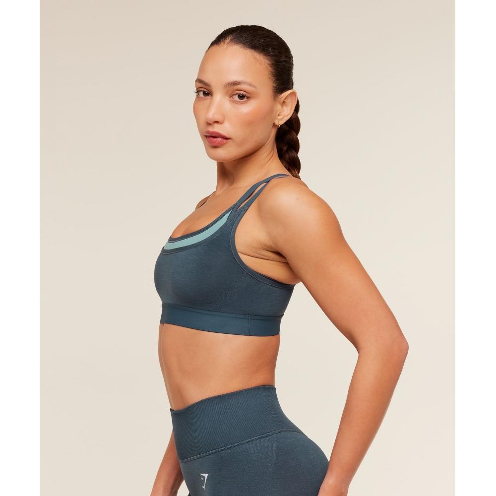 Gymshark Interval Seamless Medium Support Sports Bra Stealth Blue Storm Blue B5c