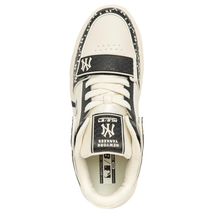 New MLB Chunky Liner Basic Mid Top Skateboard Shoes Unisex Beige Black 3ASXLM13N-50BKS
