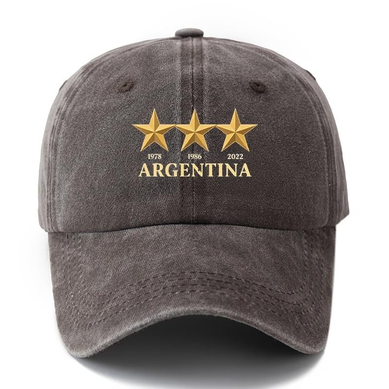 A Stylish And Versatile Unisex Baseball Cap Featuring a Printed Design with Three Stars Representing ARGENTINA This Classic Ret