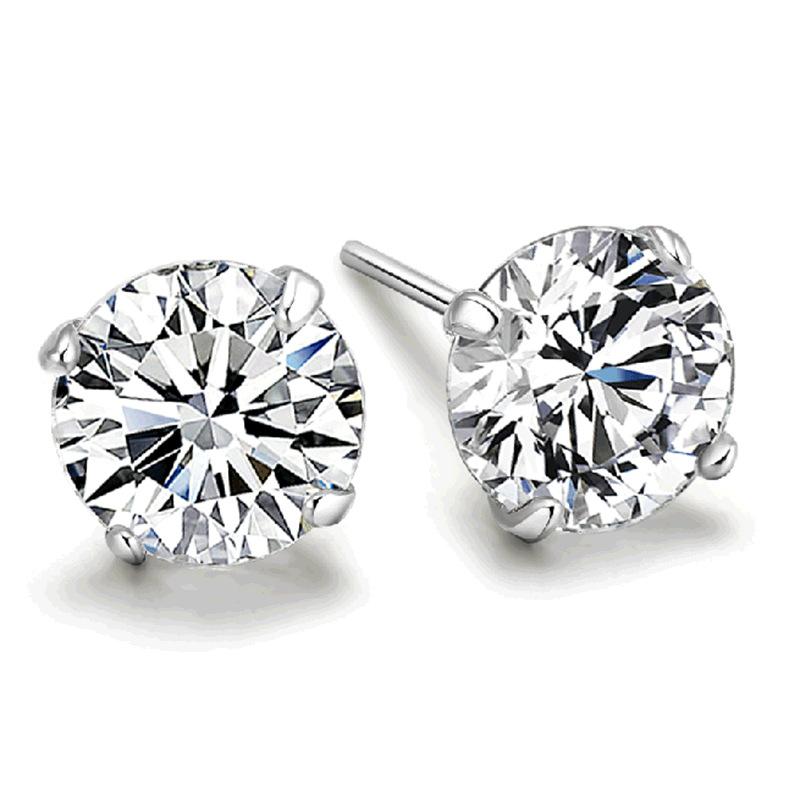 925 Sterling Silver Gift Jewelry AAA Zircon Four-Prong Earrings 3MM