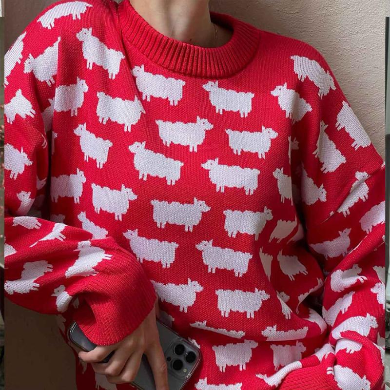 Круглый вырез альпака принтованный свитер осень и зима новый женский свободный — фото 9