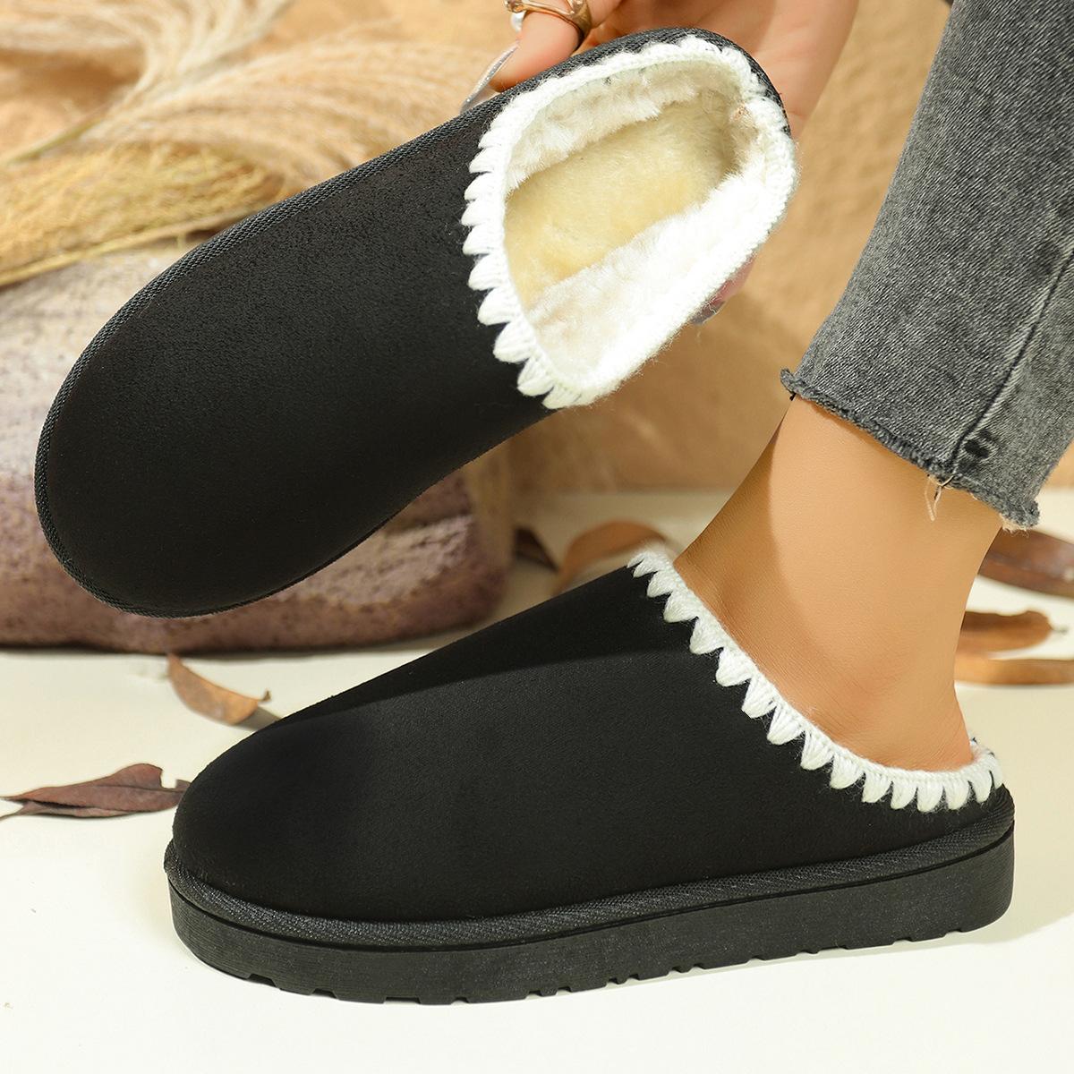 

Women s Fashionable Outdoor Slippers - Warm Homewear for Postpartum Recovery Cotton-Lined Loafers with Knitted Toe Cover - Casual Style 36