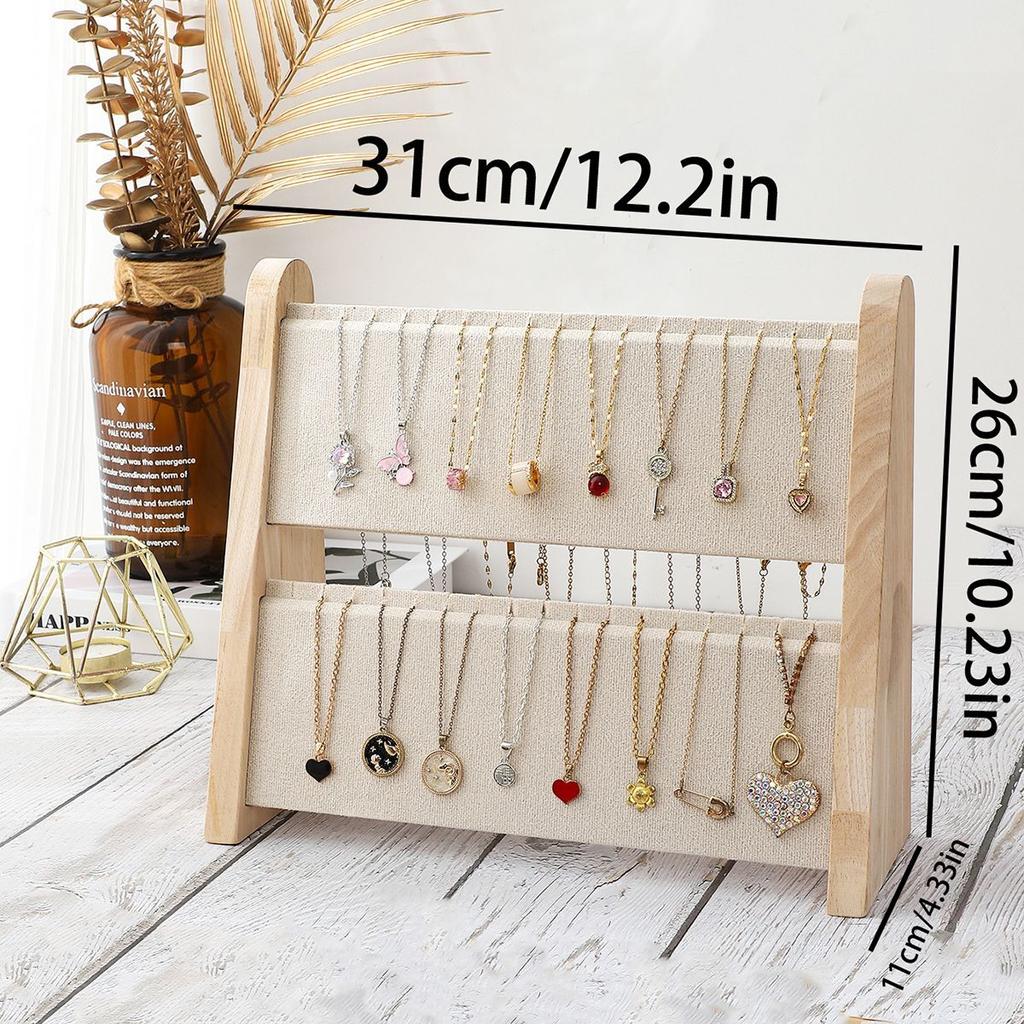 2 Layers Wood Slope Shape Jewelry Display Necklace Pendant Organizer Stand Holder Rack Showcase Tray